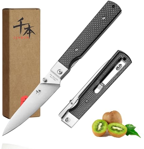 SENBON 440A Camping Messer Edelstahl Sharp japanisches stil Falten Tragbare Reise Obst Griff aus Kohlefaser Obst Messer