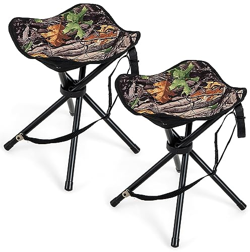 KOMFOTTEU 2er Set Campinghocker klappbar, Dreibeinhocker praktisch mit Schultergurt, Klapphocker leicht bis 150 kg belastbar, Camping Hocker tragbar für Outdoor, Jagen