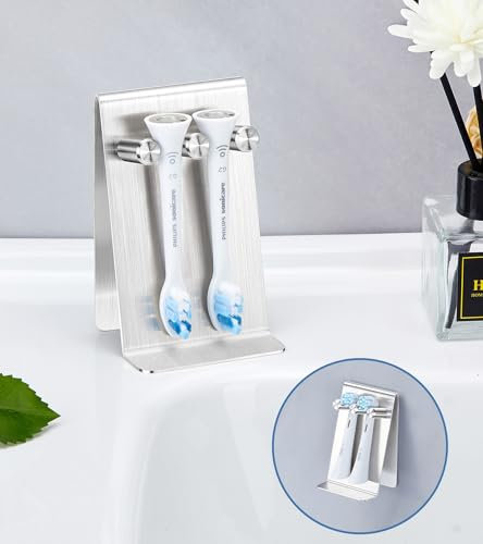 XILIMEN Toothbrush Holder, Electric Toothbrush Head Holders Wall Mounted for Bathroom, 304 Stainless Steel Waterproof Self Adhesive Non Screw Tooth Brushes Organizer, 2 Toothbrush Slots