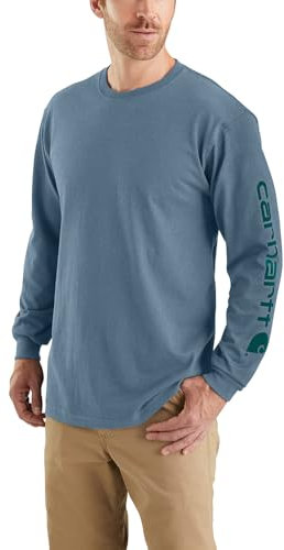 Carhartt Men's Loose Fit Heavyweight Long-sleeve Logo Sleeve Graphic T-shirt, Thundercloud Heather, Large