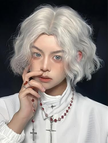 Siudus Herren Kurze Grau Lockig Perücke Natürliche Mitte Teil Cosplay Kostüm Halloween Karneval Perücken für Männer