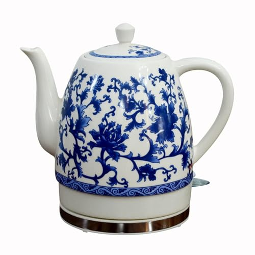 LNJZMDSS Bollitore Elettrico in Ceramica Bollitore Elettrico in Ceramica Senza Fili in Porcellana Bianca E Blu Fa Bollire Rapidamente L'acqua per tè, caffè,002