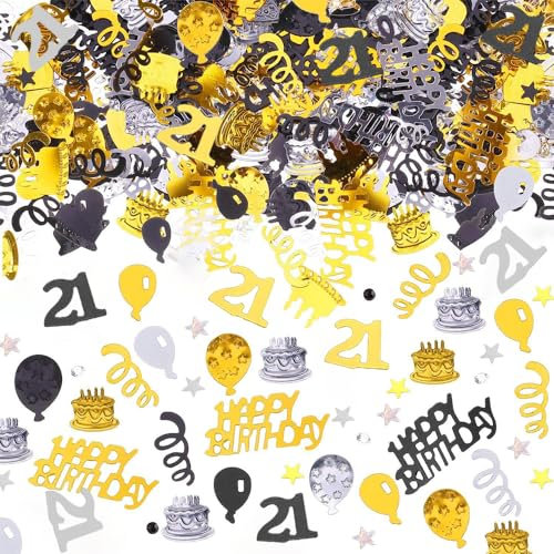 AIVEKE Konfetti Happy Birthday - 21. Geburtstag Deko Konfetti Gold Schwarz, Tischdeko Glitzer Konfetti Geburtstag Frau Mann, Konfetti Streudeko Geburtstag für Luftschlangen Jubiläum Partydekorationen