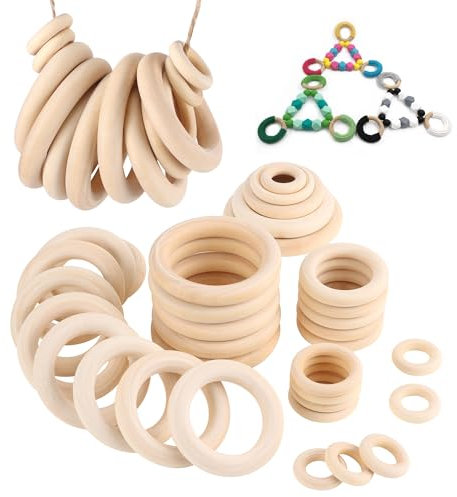94 Pièces Anneaux de Bois Naturel,Anneaux de Macramé non Traités Cercle Anneaux en Bois Accessoires Bricolage pour Décoration Fabrication de Bijoux 65 mm/55 mm/45 mm/35 mm/25 mm