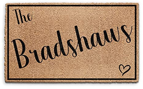 Hairyworm Personalised Doormat (45cm x 75cm) Small, Customise with Name, Initial, Text, Coconut Core Fibre Heavy Duty Mat, Rug, Family Name with Heart Indoor Natural Coir Wide Door Mat