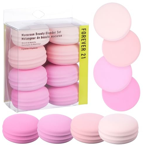 Forever 21 Macaroon Beauty Sponge Set - 8pc Makeup Applicators For Blending & Mattifying - Pink Macaron Beauty Blender Makeup Sponge Collection