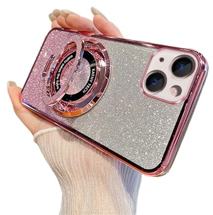 QIWEIQING Glitzer Handyhülle für iPhone 14 Plus Hülle mit Magnetisch, Weicher TPU Kratzfeste Stoßfeste Cover Case für Damen, Ultra Dünn Hülle für iPhone 14 Plus 6.7.Pink DS