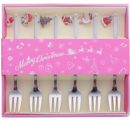 6 Stück Weihnachtsschmuck Obstgabeln Set Edelstahl Obstgabeln Essen Pick für Weihnachten Festival Party