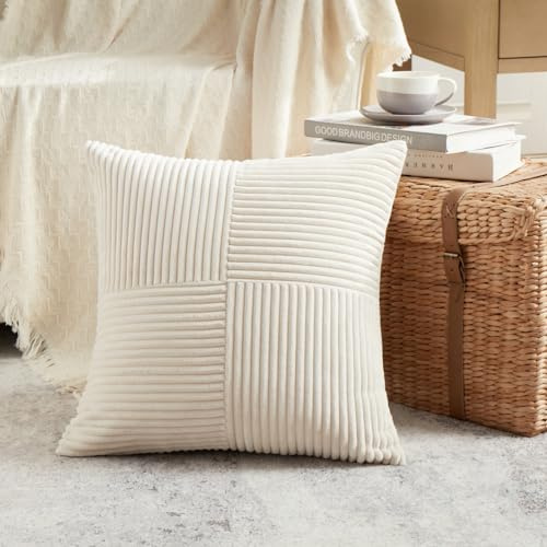 FDTERN 1 Stück Beige Kissenbezug 80x80 cm Weich Kordsamt Kissenbezüge Kissenhülle Dekokissenbezug Sofakissen Dekokissen Boho Deko für Sofa Schlafzimmer Wohnzimmer Balkon (Ohne Kissenfüllung)