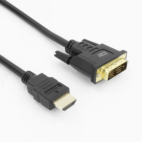 ACT HDMI auf DVI Kabel 4m, 4K@60Hz, Bidirektional HDMI DVI Adapter (DVI-D 18+1 pin) Stecker auf Stecker vergoldet, zum Anschluss eines DVI Monitors – AK3737