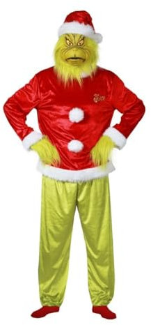 Chaks - Kostüm Der Grinch™, 5-teiliges Set für Erwachsene, für Karneval, Weihnachtsoutfit mit Maske, Mütze, Oberteil, Hose, Handschuhen