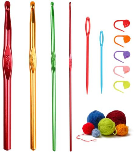4 Pcs Aluminum Crochet Hooks,Multicolor Knitting Needles Set with Stitch Markers, Plastic Needles,Crochet Needles Ideal for Beginners or Professionals