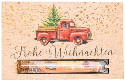 Geldgeschenk Frohe Weihnachten - Geschenkkarte aus Holz, Frauen und Männer, Geld kreativ verschenken, Geschenkverpackung Geld Gutschein, Weihnachtskarte (Weihnachtstrucker)