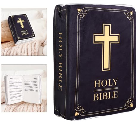 Bibelkissen, 33 x 22 x 9 cm, Kissen in Buchform aus Samt, das sich öffnet, religiöse Geschenke, Ostergeschenke, Taufgeschenke für Frauen und Männer (schwarz)