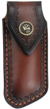 Pocket Knife Sheath, Leather Folding Knife Case with Belt Hanging Hole & Snap Closure for Men Women Hunting,Camping,Jungle, Exploration(Not Include Knife)