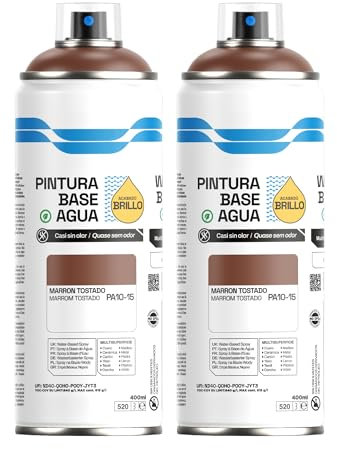 H HANSEL HOME Pintura Spray Base Agua 400ml - Para Muebles, Metal, Plástico y Madera - Ecológica y Sin Olor, Colores Duraderos - Marron Tostado, 2 unidades