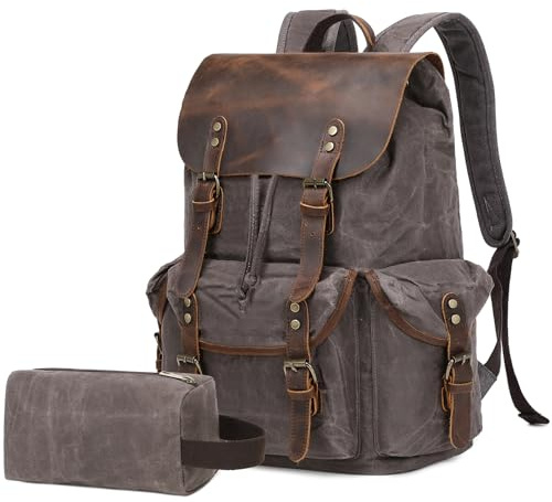 Vintage Rucksack Herren-Gewachster Canvas & Echtleder