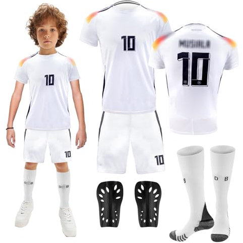 Dekewe Fußballtrikot für Kinder, Nr.8/10/13 Fußball Trikot Sets für Kinder, Herren Jungen Fussball Jersey Football Trikots Set mit Knieschützer und Schlüsselanhänger, Fußball Trikot Sets