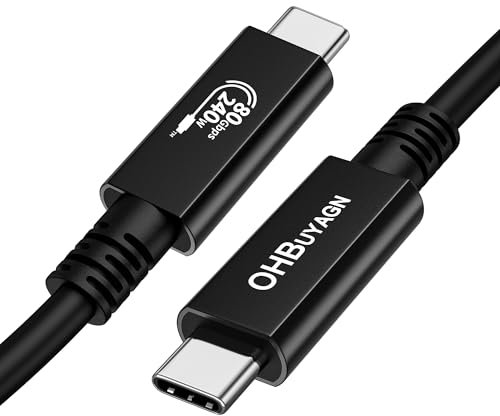 OHBUYAGN USB4 80Gbps für Thunderbolt 5 Kabel 0.3m, Unidirektionale Bandbreite bis 120Gbps, 240W 5A Ladeleistung, Video 16K@30Hz 8K@60Hz, 12-Bit-Farbtiefe für Thunderbolt 5/4, USB4, SSD, eGPU, Laptop