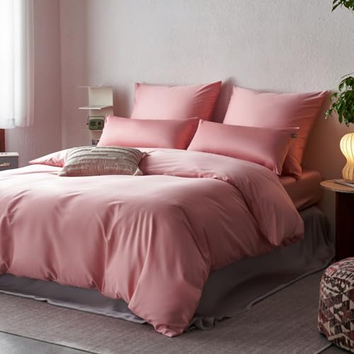 SALAD HOUSE Satin Bettwäsche 200x200, Set, Rosa – 100% ägyptische Baumwolle | Kühlend im Sommer, atmungsaktiv und weich; Farbecht, bei 60 °C waschbar, mit Reißverschluss, OEKO-TEX zertifiziert