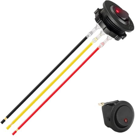 Interrupteur à bascule lumineux - 12 V - Interrupteur à bascule rond - Connexions pré-câblées - Interrupteur marche/arrêt avec éclairage LED - Interrupteur à bascule lumineux avec connecteur