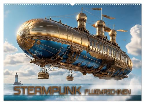 Steampunk Flugmaschinen (Wandkalender 2026 DIN A2 quer), CALVENDO Monatskalender: Fantastische Bilder futuristischer Luftfahrzeuge in einer fiktiven Welt (CALVENDO Technologie)