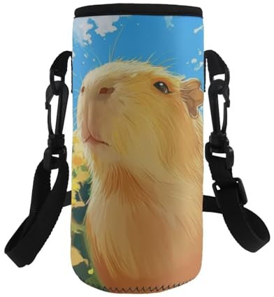 COEQINE Leakproof Water Bottle Kids Capybara Sunflower Water Bottle Carrier Bag Adjustable Shoulder Strap for Kids Adult Hiking Walking School Insulated Sling Holder Print