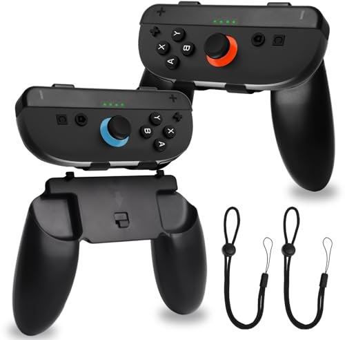 2-in-1 Controller Hand Grips Compatible with Switch 2 (2025), Wear-Resistant & Anti-Slip Ergonomic Controller Grips Holder, Comfort NS2 Grip Handles Holder Accessories, Black