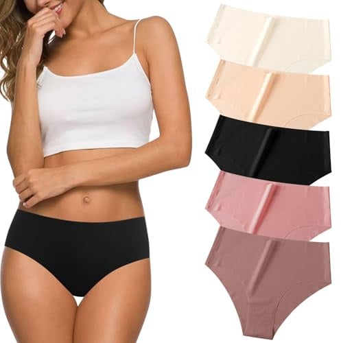 Risipu 5 Pack Seamless Underwear for Women No Show Hipster Bikini Panties Mid Rise Cheeky Breathable Soft Invisible Briefs (UK, Alpha, XS, Regular, Regular, 5 Color Packs)