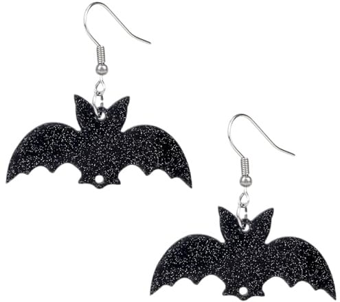 2 Stück Fledermaus Ohrringe Schwarz, Gruselige Acryl-Ohrhänger mit 4 Ohrsteckern Halloween-Fledermaus-Punk-Schmuck Gothic-Party-Kostüm-Dekoration für Frauen Halloween-Cosplay-Party