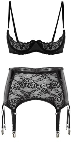 ranrann Strapsen Dessous Set Damen Spitze Hebe BH Bra Push Up Strumpfgürtel Breits Strapsgürtel Unterwäsche Nachtwäsche