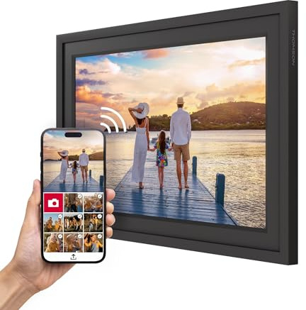 Thomson Digital Fotoram 10 Tum, IPS-Skärm, HD-Pekskärm, WLAN, Direkt Delning via iOS/Android App, Smarta Funktioner, Elektronisk Fotoram med 32 GB Minne, Automatisk Rotation