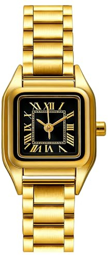 NUOVO Klassische Damenuhr Kleine Zeiger Quarzuhr mit Vintage Gold Armband Rechteckigem Gehäuse Geeignet für Frauen und Mädchen