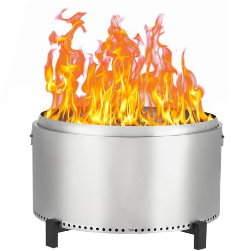 Feuerschale 81cm, Rauchfreie Feuerkorb mit Abnehmbare Ascheplatte, Outdoor Feuerstelle Edelstahl mit Griffen für Garten, Terrasse, Unterwegs gemütliche Abende