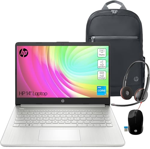 HP Laptop Full Solution Bundle 14 Laptop Intel i3-1215U, 8GB RAM, 256GB SSD 200 Wireless Mouse, 15.6 Backpack & Poly Blackwire 3220 Headset