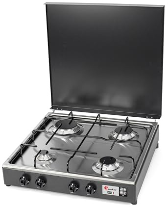 Parker Fornello 4 fuochi a gas Gpl / Metano Grigio grafite con piano Acciaio Inox made in italy mod. 542GSPGP Metano