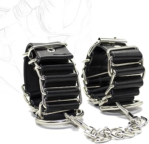 HTdangT Leder Handfesseln Mit Metall Ring Extrem Handschellen Metallkette Flirt Einstellbar Handcuffs Für Fetich Handgelenkfesseln Fesselset Sexspielzeug Für Anfänger Erfahrene