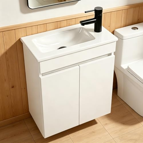 NUESTRA VIDA Waschbeckenunterschrank 50 cm Waschtisch mit Unterschrank, Badmöbel Set mit waschbecken, Unterschrank waschbecken hängend für kleine Badezimmer, Gäste WC, Ohne Armatur, Weiß(50x27x58cm)