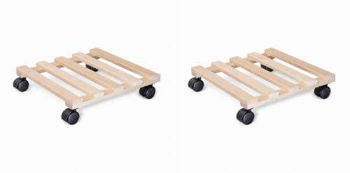 WAGNER Pflanzenroller PALETTI 34 x 34 x 8 cm I Pflanzenroller für Innenbereich I Blumenroller aus FSC®-Massivholz, Buche Natur I Kübelroller aus Holz I Tragkraft 100 kg I Made in EU - 20033501