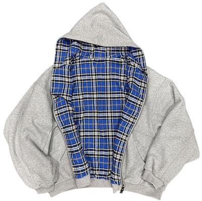 YOSUWOAI Zip Hoodies Plaid Patchwork Herren Damen 2000er Rock Street Gedruckt Lose Pullover Casual Sport Outdoorjacke Y2K Skateboard Loungewear Kapuze Sweatjacke Karierte Frezeitjacke