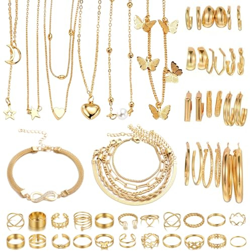 JSTHHTT Schmucksets für Damen, Schmuck Gold, Goldschmuck, Schmuckset gGold, Schmuck Set Damen, Modeschmuck Schmuckset, Modeschmuck Set gGold für Geschenke Geburtstags Valentinstag