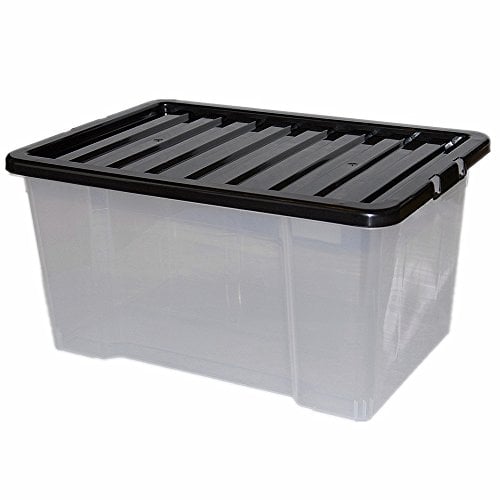 CrazyGadget® Large Big Plastic Storage Clear Box with Lid Strong Stackable Container Made In U.K. - Set of 5 (50L)