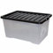 CrazyGadget® Large Big Plastic Storage Clear Box with Lid Strong Stackable Container Made In U.K. - Set of 5 (50L)
