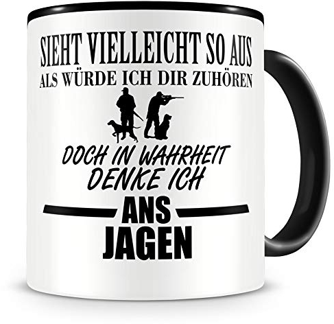Samunshi® Jagen Tasse mit Spruch Geschenk für Mann Frau Oma oder Opa Kaffeetasse groß Lustige Tassen zum Geburtstag schwarz 300ml