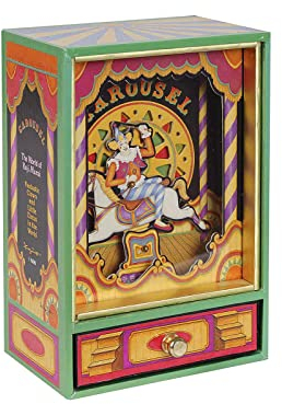 Lutèce Créations Animierte Spieluhr/Musikdose/Spieldose aus Holz zum Thema Zirkus mit Clown und Karussellpferd - An der schönen blauen Donau (Johann Strauss)