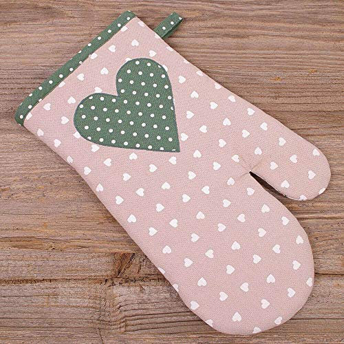 matches21 Topfhandschuh Ofenhandschuh Landhaus Premium Stil VRONI beige & Herz Applikation grün Hitzeschutz Handschuh 1 STK