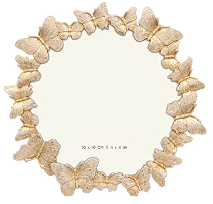 GIFTY Runder Schmetterlings-Bilderrahmen, 10,2 x cm, für vertikale Ausstellung auf Tischplatten, perfekt Heimdekoration, Hochzeit, Urlaub, Abschlussfeier oder andere Meilenstein-Fotos (Gold)