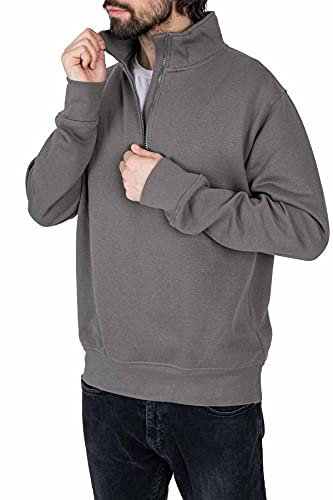 Mivaro Herren Troyer Pullover in Anthrazit mit Reißverschluss - Kragen Sweatshirt Baumwolle Polyester Regular Fit pflegeleicht warm Winter Freizeit Arbeit große Größen Übergröße S bis 5XL Größe XL