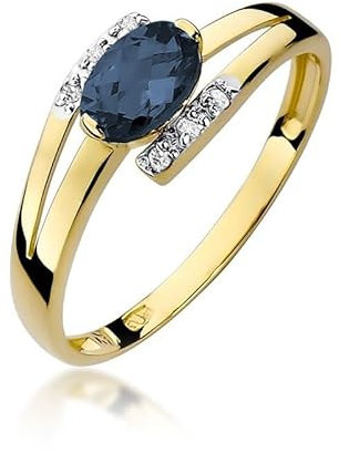 Damen Ring 585 14k Gold Gelbgold echt Saphir Edelstein Diamanten Brillanten
