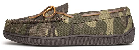 Minnetonka Men's Pile Lined Hardsole Slipper, Green Camo Print, 13 M